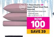 Always Home 3 Piece Double Or Queen Fitted Sheet Pack Assorted-Per Pack