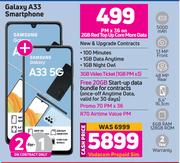 2 x Samsung Galaxy A33 Smartphone-On 2GB Red Top Up Core More Data + On Promo 70