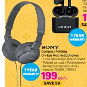 Sony Compact Folding On Ear Aux Headphones-Each