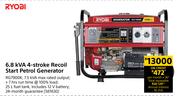 Ryobi 6.8kVA 4-Stroke Recoil Start Petrol Generator RG7900K