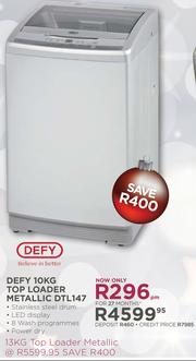 defy 10kg top loader washing machine metallic dtl147