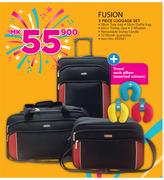 Fusion 3 Piece Luggage Set With Travel Neck Pillow Assorted Colours