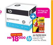HP A4 White Paper Box With 10 Page A4 Pocket File Combo