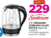 Sunbeam 1.7Ltr Designer Cordless Glass Kettle SDGK-170