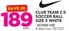 Nike Club Team 2 0 Soccer Ball Size 5 White SC3020-100