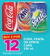 Coke, Fanta Or Sprite Cans-2x330ml