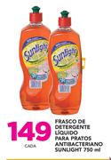 Frasco De Detergente Líquido Para Pratos Antibacteriano Sunlight-750ml cada