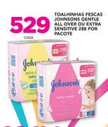 Toalhinahas fescas Johnsons Gentle All Over ou Extra Sensitive 288 por pacote-cada