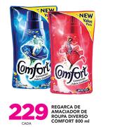 Recarga de Amaciador de roupa diverso Comfort-800 ml cada