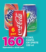Coke, Fanta Or Sprite-6 x 330ml