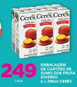 Embalagem De cartoes de sumo DDE Fruta diverso Ceres-6 x 200ml cada