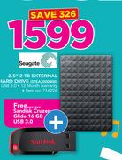 Seagate 2.5" 2TB External Hard Drive STEA2000400 With Free Sandisk Cruzer Glide 16GB USB 3.0