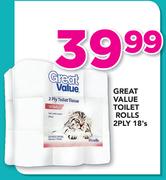 Great Value Toilet Rolls 2 Ply-18's