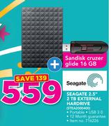 Seagate 2.5" 2TB External Hard Drive STEA2000400 Plus Sandisk Cruzer Glide 16GB