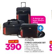 Fusion 3 Piece Luggage Set Plus A Design Go Bean Sleeper Pillow