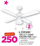 Logik 105cm 1 Light Ceiling Fan 