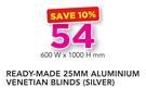 Decorland Ready Made 25MM Aluminium Venetian Blinds Silver-600 W x 1000 H mm