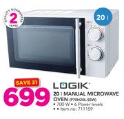 Logik 20Ltr Manual Microwave Oven P70H20L-SEW