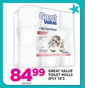 Great Value Toilet Rolls 2Ply 18's-Per Pack