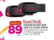Sandisk Cruzer Blade 8GB USB 2.0 Flash Drive-Each