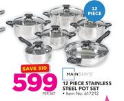 Mainstays 12 Piece Stainless Steel Pot Set-Per Set