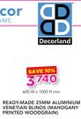 Decorland Ready-Made 25mm Aluminum Venetian Blinds(Mahogany Printed Woodgrains)-600x1000mm