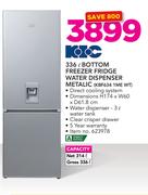 KIC 336Ltr Bottom Freezer Fridge Water Dispenser Metalic KBF634 1 ME WT