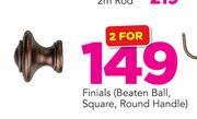 Finials Beaten Ball, Square, Round Handle-For 2