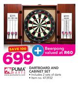 Puma Darts Dartboard And Cabinet Set With Beerpong