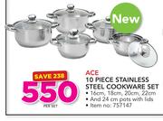 Ace 10 Piece Stainless Steel Cookware Set-Per Set