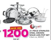 Tissolli 21 Piece Stainless Steel Crown Solid Lids Pot Set-Per Set