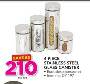 4 Piece Stainless Steel Glass Canister-Per Set