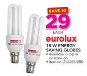 Eurolux 15W Energy Saving Globes-Each
