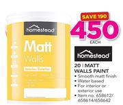 Homestead 20Ltr Matt Walls Paint-Each