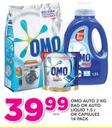 Omo Auto 2Kg Bag Or Auto Liquid 1.5Ltr Or Capsules 14 Pack-Each