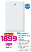 Hisense 120Ltr White Bar Fridge H120RWH