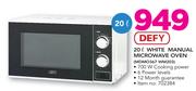 Defy 20Ltr White Manual Microwave Oven MDMO367 WM203