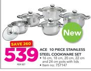 Ace 10 Piece Stainless Steel Cookware Set-Per Set