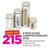 4 Piece Glass Canister Stainless Steel