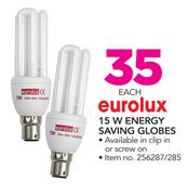 Eurolux 15W Energy Saving Globes-Each