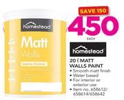 Homestead 20Ltr Matt Walls Paint-Each