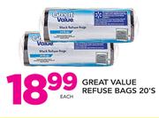 Great Value Refuse Bags-20's Each