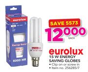 Eurolux 15W Energy Saving Globes-Each