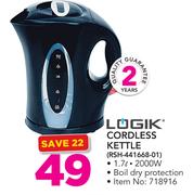 Logik 1.7Ltr Cordless Kettle RSH-441668-01
