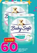Baby Soft 2 Ply Toilet Tissue Minis 9's Pack-For 2 Packs
