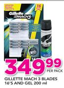 Gillette Mach3 Blades 16's And Gel 200ml-Per Pack