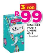 Discreet Panty Liners Assorted 60's Pack-For 3 Packs