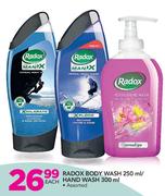 Radox Body Wash 250ml/Hand Wash 300ml Assorted-Each
