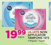 Lil-Lets Compact Non Applicator Tampons(Regular/Super)-10's Each