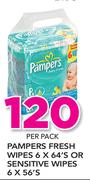 Pampers Fresh Wipes 6x64's Or Sensitive Wipes 6x56's-Per Pack
